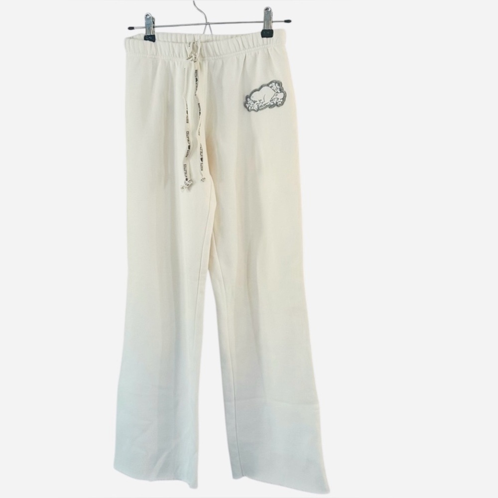 ROOTS Straight Leg Sweatpants Cream with grey " ROOTS" Logo on rear